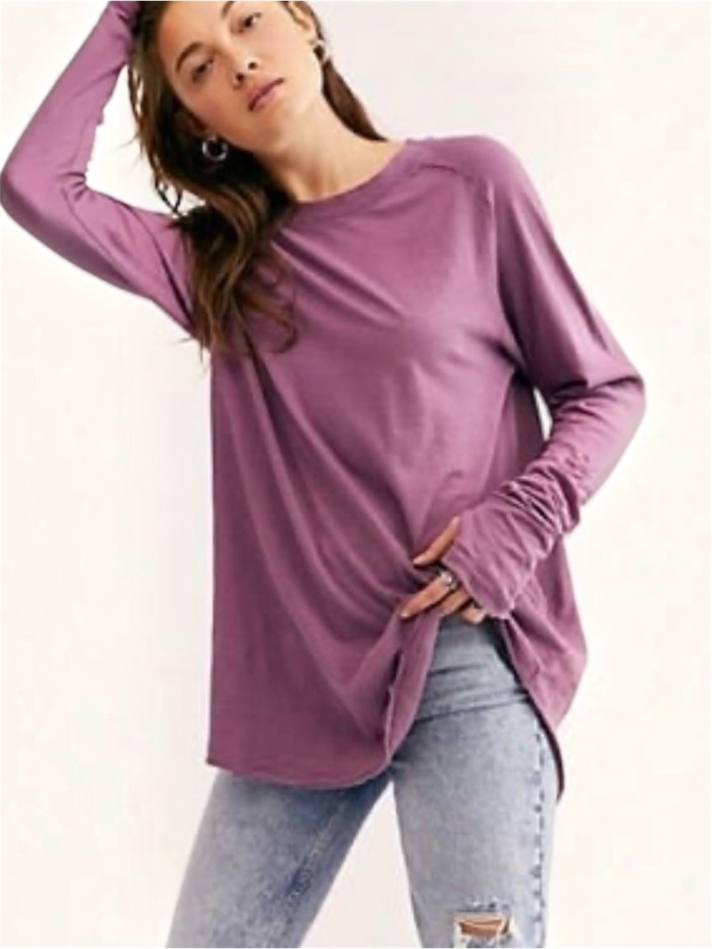 Free People Arden Crew Neck Tee in Plum Blossom Sz Small